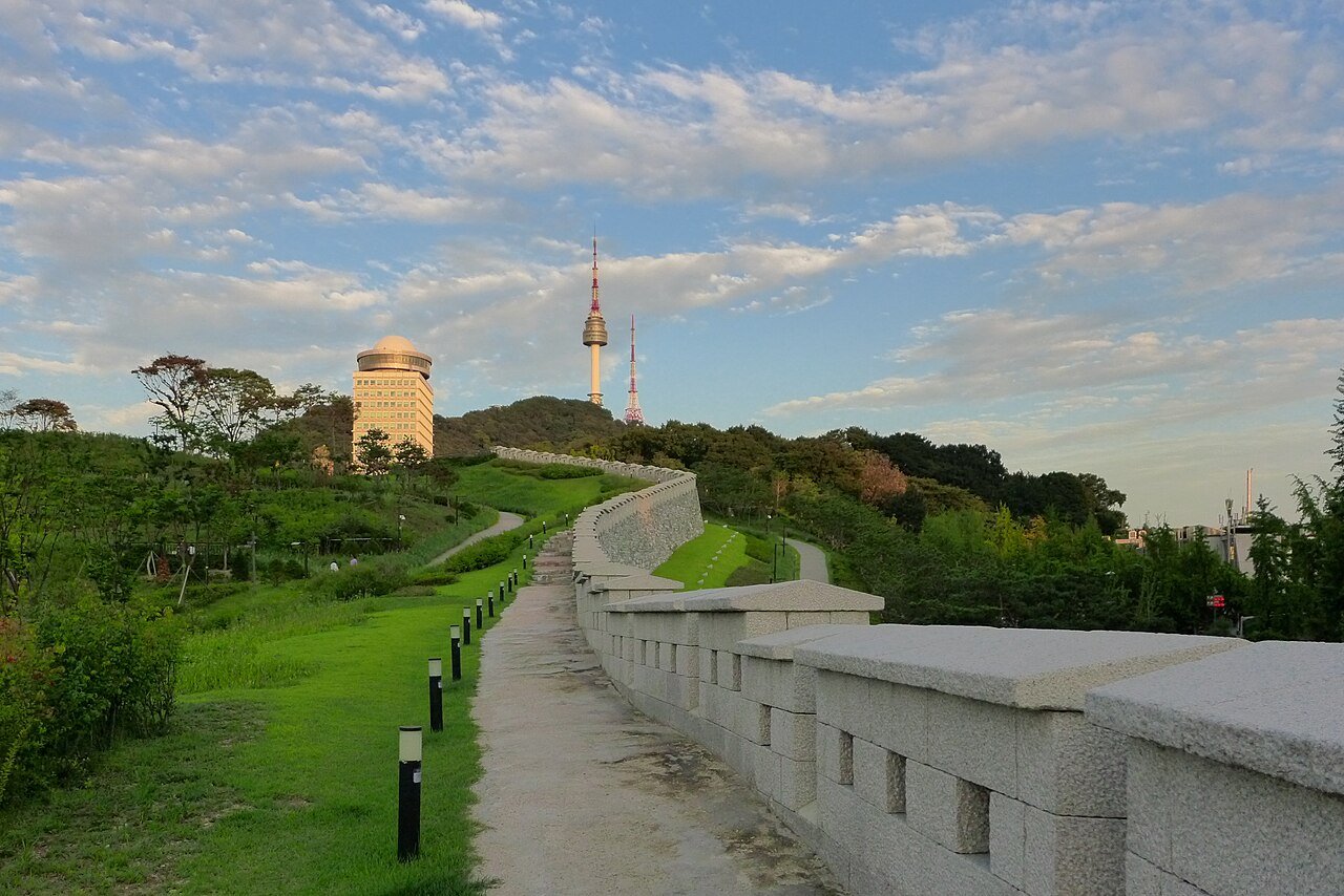 N Seoul Tower seen from Namsan Park greenery
